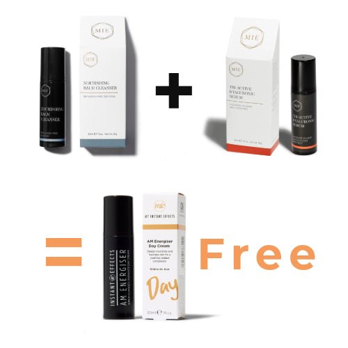 Nourishing Balm Cleanser + Tri - Active Hyaluronic Serum = Free Day Cream - MIE Skincare